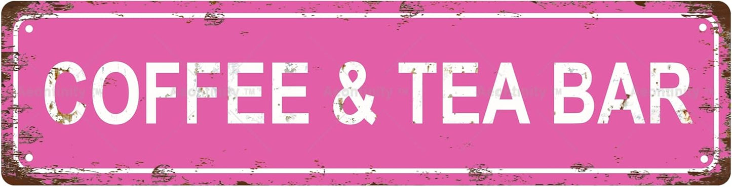 COFFEE & TEA BAR Non-Embossed Vintage Metal Tin Street Sign Bar Cafe Garage Cave Home Room Wall Bathroom Farmhouse Garden Porch Patio Decor, 16 x 4 Inch