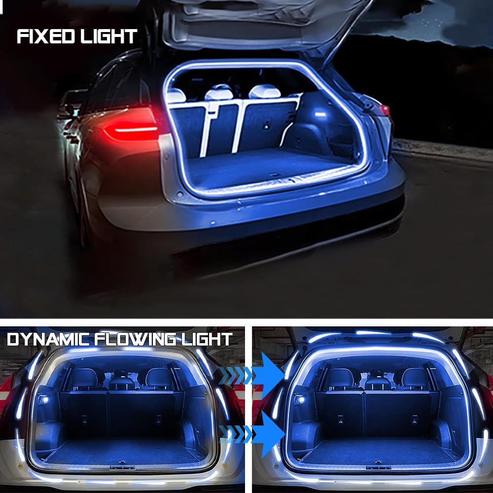 Upgrade Dynamic Flowing Car LED Trunk Light Strip, 158Inch Universal Flexible Cutting Silicone Waterproof Neon Lights Strip, 12V Interior Ambient Lighting for Cars SUVs(Blue)