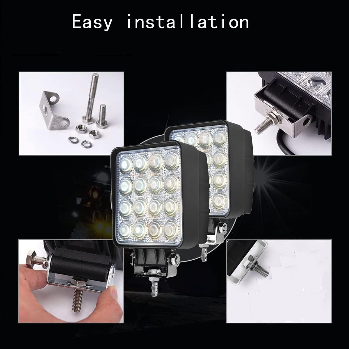 2PACK 48W LED Work Lights 12/24 Volt 5500LMS 4.3INCH Wide Ultra Bright Square LED Flood Light, 5D Lens Waterproof Led Pod Lights for Truck Tractor Off Road ATV UTV Boat Golf Cart