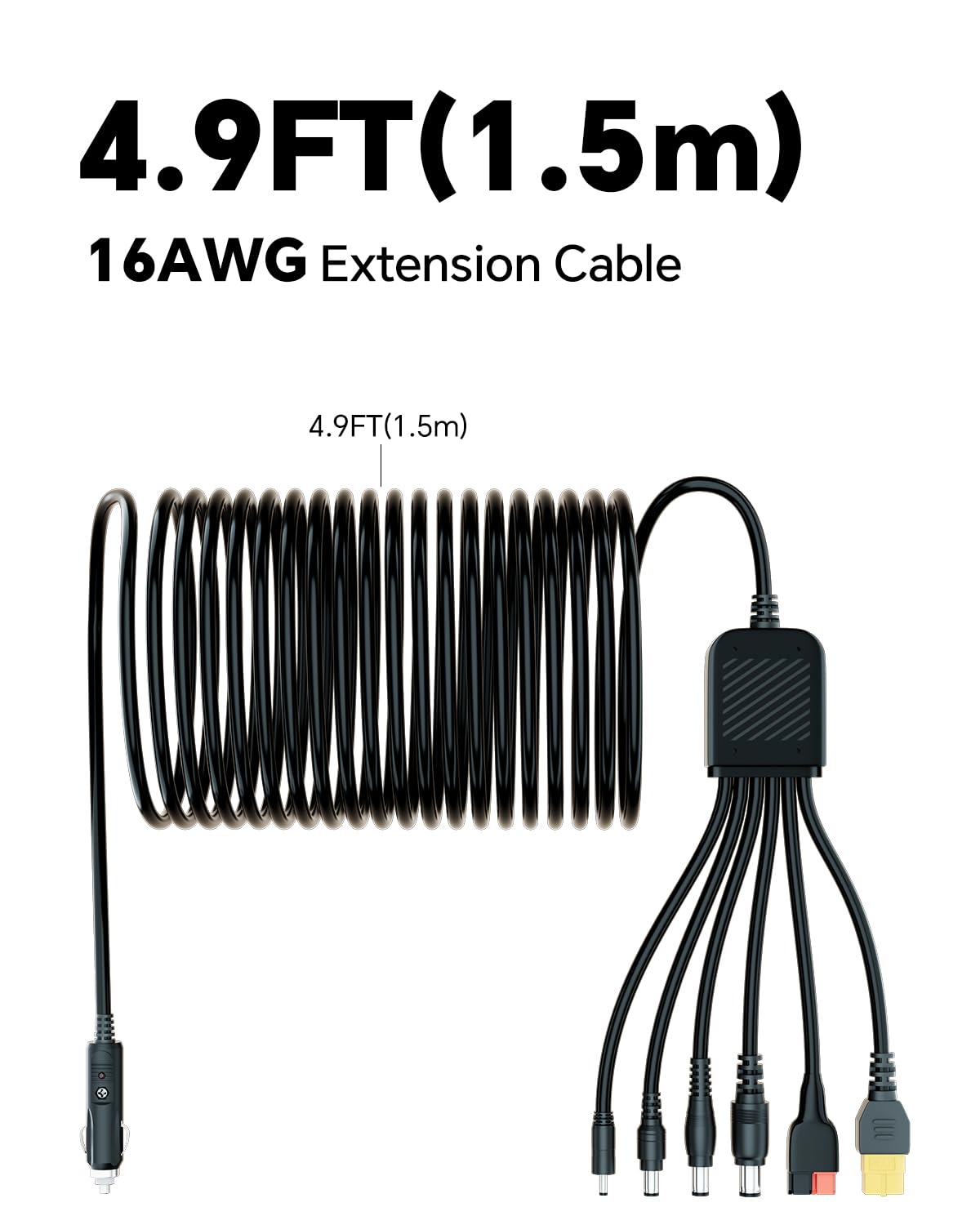 Car Charging Cable Compatible with Jackery Anker EcoFlow 16AWG Car Cigarette Lighter Charger to 6 in 1 Cable Cigarette Lighter Charging for Portable Power Station