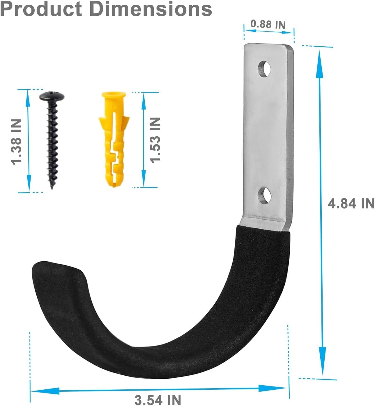Garage Storage Ladder Hanger 2 Pcs, Upgraded Hose Hanging Hooks, Yard Tool Hangers for Garage Wall, Shovel and Rake Holders, Heavy Duty Utility J-Hooks for Hanging Tools, Ladders, Bicycles