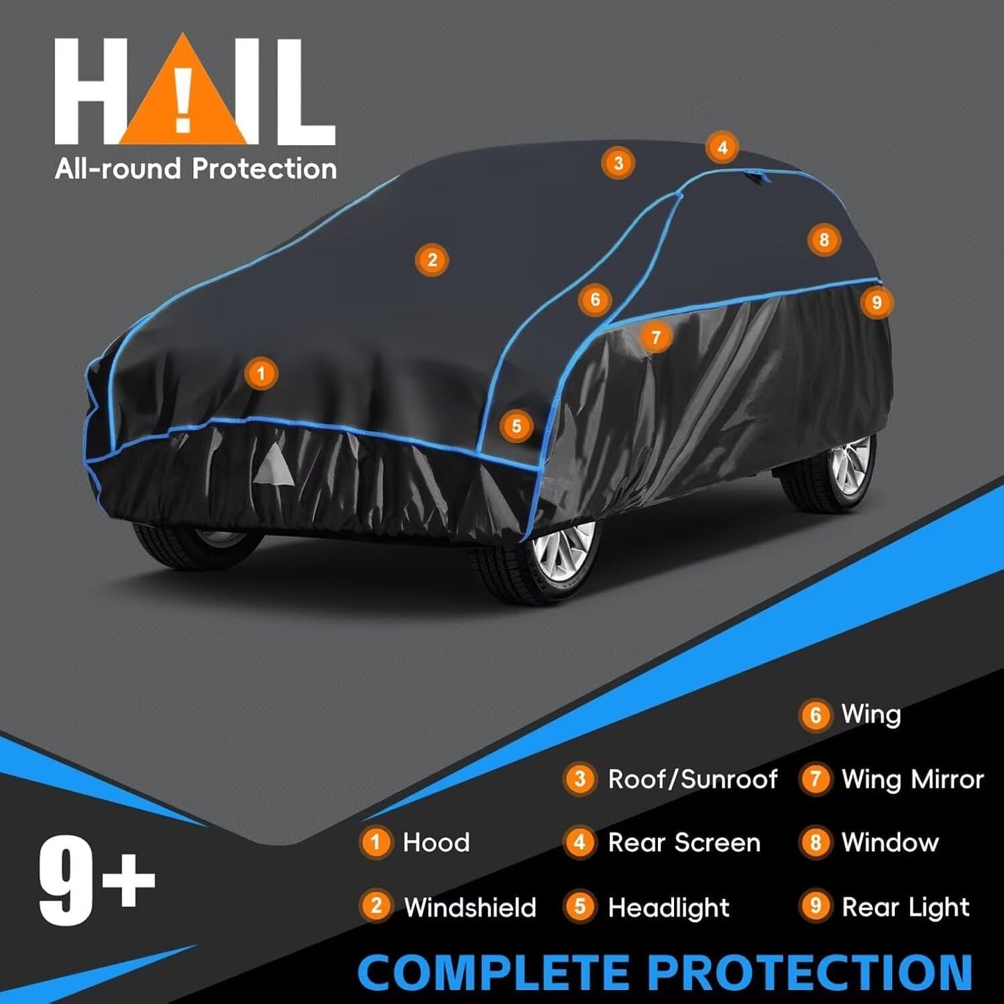 Hail Protector Car Cover for SUV, Anti Hail Car Covers Thick Multi-Layered EVA Outdoor, Hail Proof Car Cover All Weather, Hail Protection Padded Fit Large SUV Jeep (Length 202 to 211 inch)