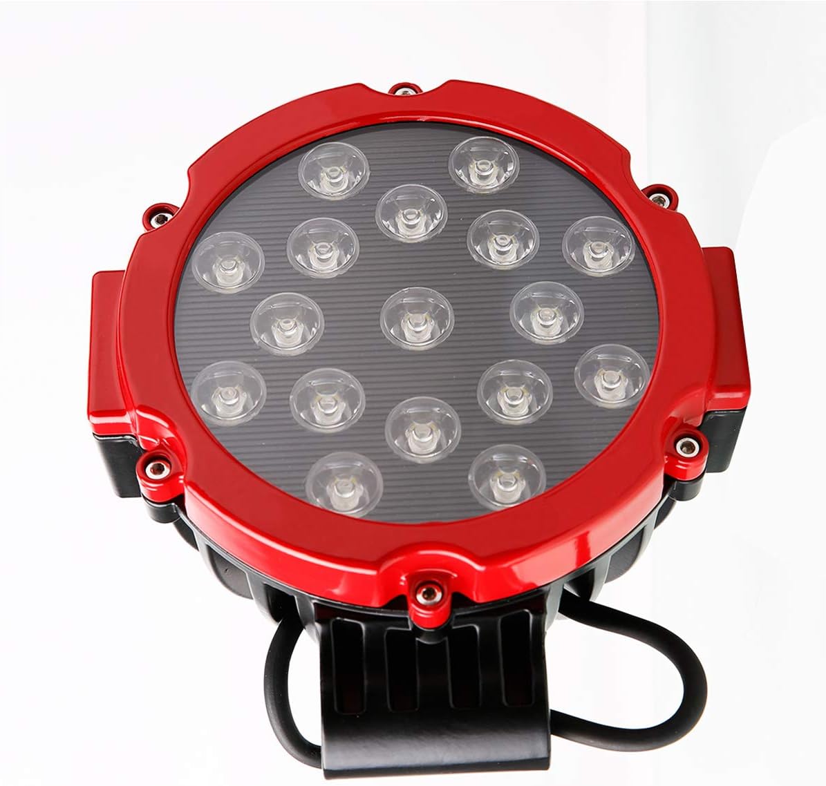 Black Horse Grille Brush Bumper Guard Modular Black Come with Pair of 7.0" Dia.LED Lights with Red Trim Rings Compatible with 2006-2014 Honda Ridgeline-17A152500A1MA-PLR