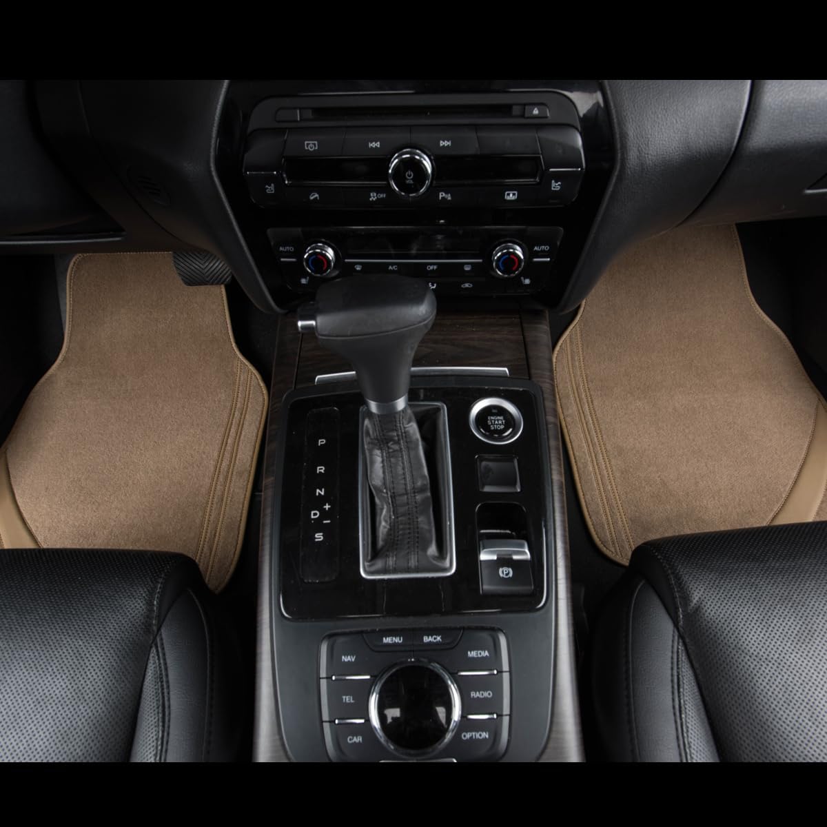 CAR PASS Beige Car Floor Mats, Edge Leather Waterproof Car Mats with Double Stitch Line and Anti-Slip Backing Design, Fit 95% Automotive,SUVS,Sedan,Vans (Pure Beige)