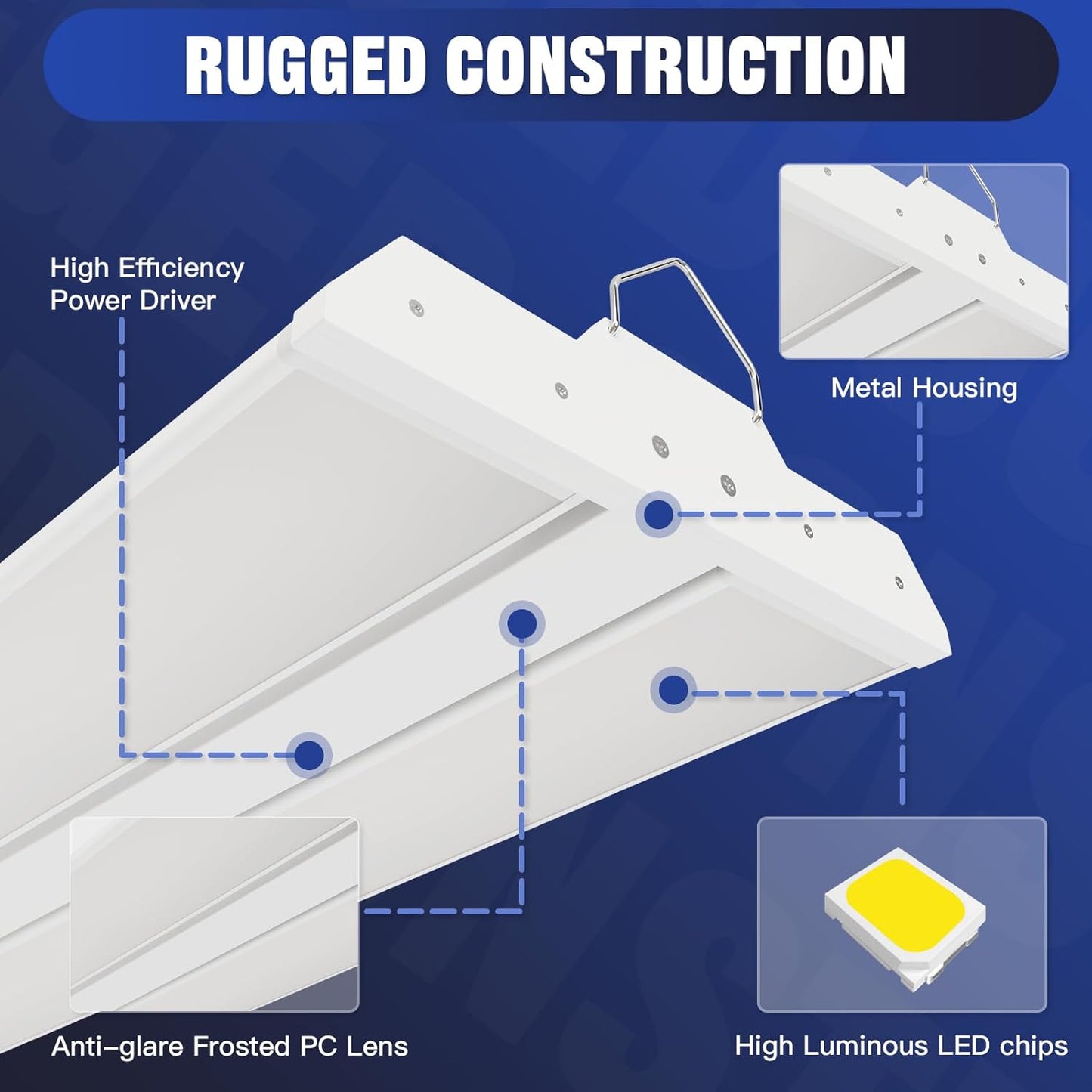 JTT LED Linear Shop Lights 200/150/100W,30000LM 360° Adjustable Led High Bay Lights 4/5000K Daylight 120-277V, Led Garage Light for Shop Workshop Store Commercial Supermarket Warehouse Basement,4-Pack