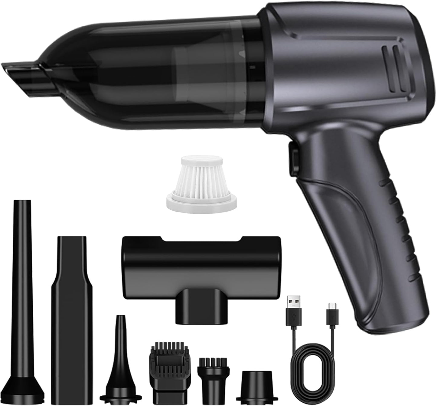 Car Vacuum Portable Cordless, 16000PA Powerful Suction, 5 in 1 Mini Handheld Vacuum Cleaner, Small Car Vacuum Cleaner, Brushless Motor, Air Duster, 4000mAh, Dual Filter, for Cars,Home,Office,Pet