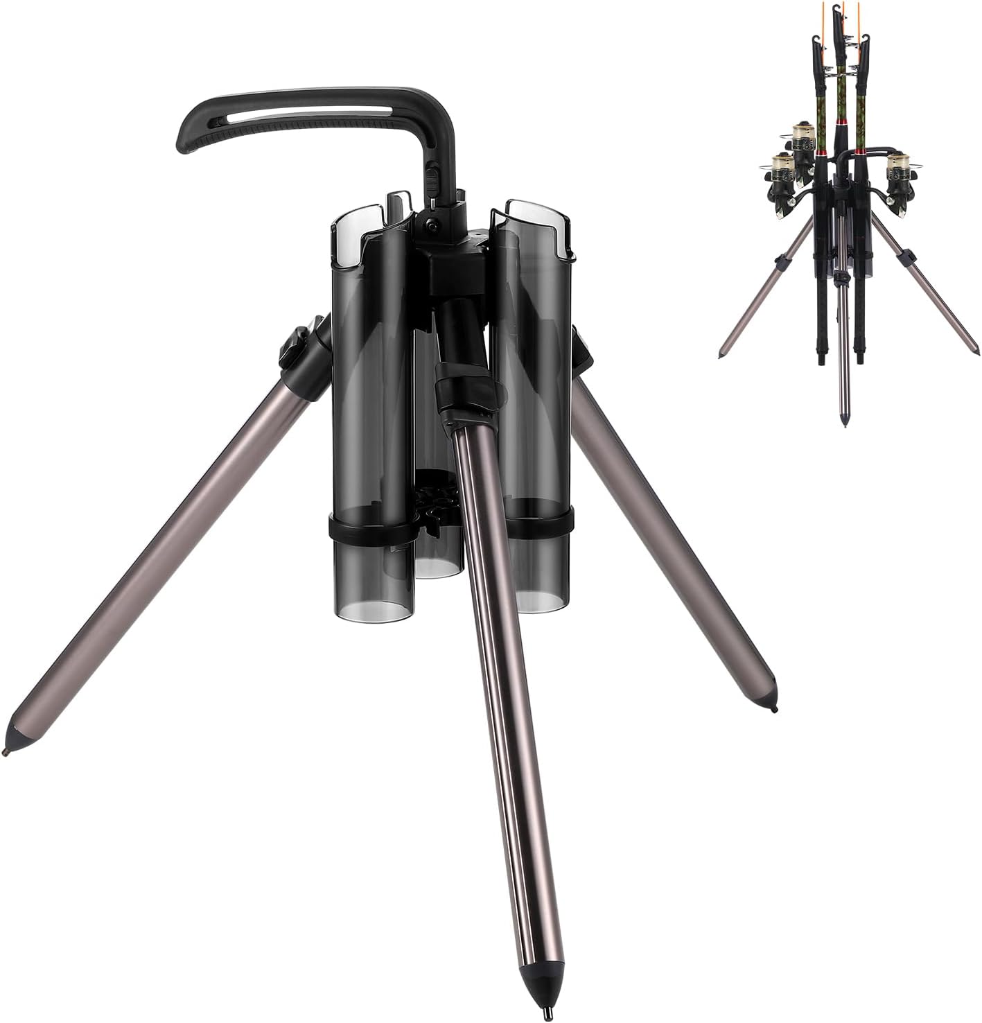 Gisafai Fishing Rod Carrier Foldable Pole Holder Stand 3 Rod Portable Surf Fishing Holder Vertical Beach Pole Storage Freestanding Rack for Garage, Home, Outdoor