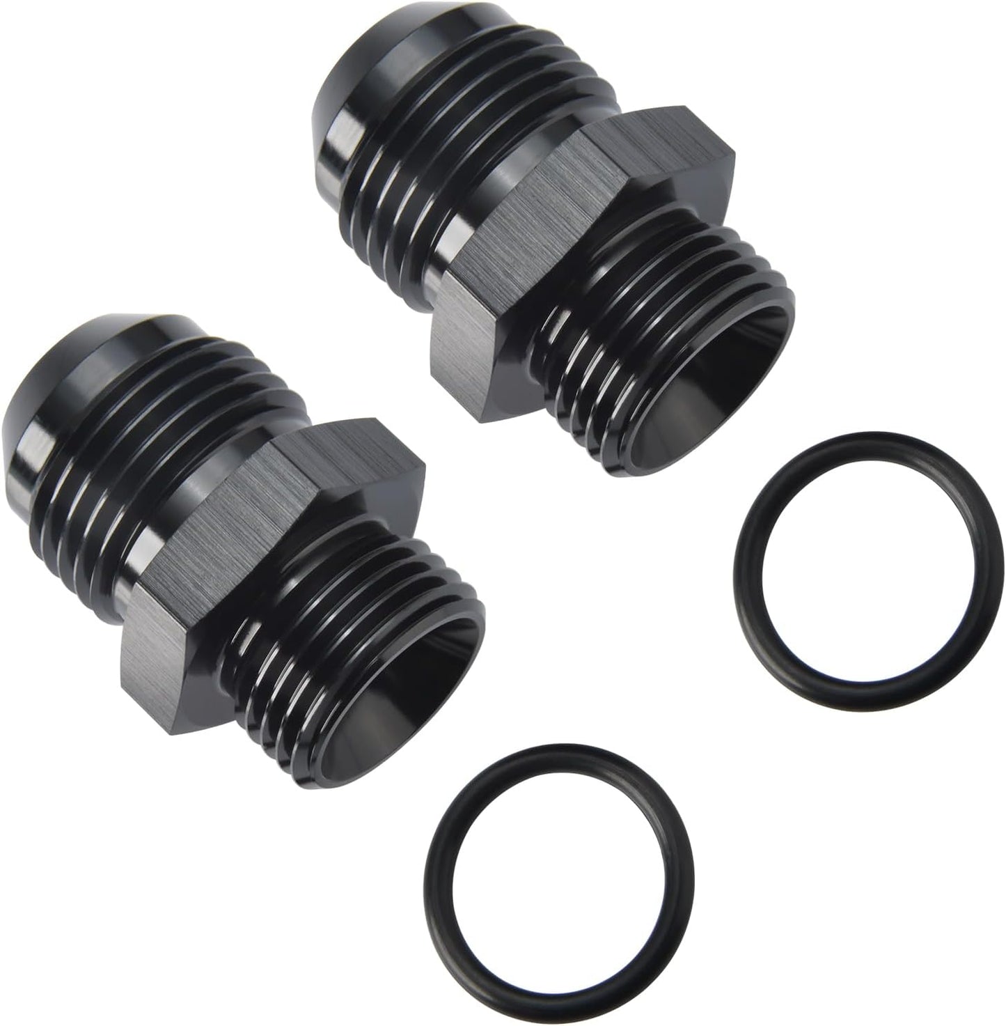 12AN Male Flare to 8AN 8 ORB O-ring Boss Fuel Rail Adapter Fitting Aluminum Black, Pack of 2