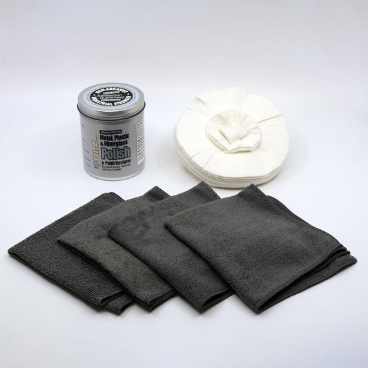 Flitz Car Buffing Kit (Basic) - USA-Made Car Care Kits for Vehicles - Includes 1lb Polish, 5" Buff Ball & 4 Microfiber Cleaning Cloths - Car Polishers and Buffers Kit to Remove Rust, Oxidation, & More