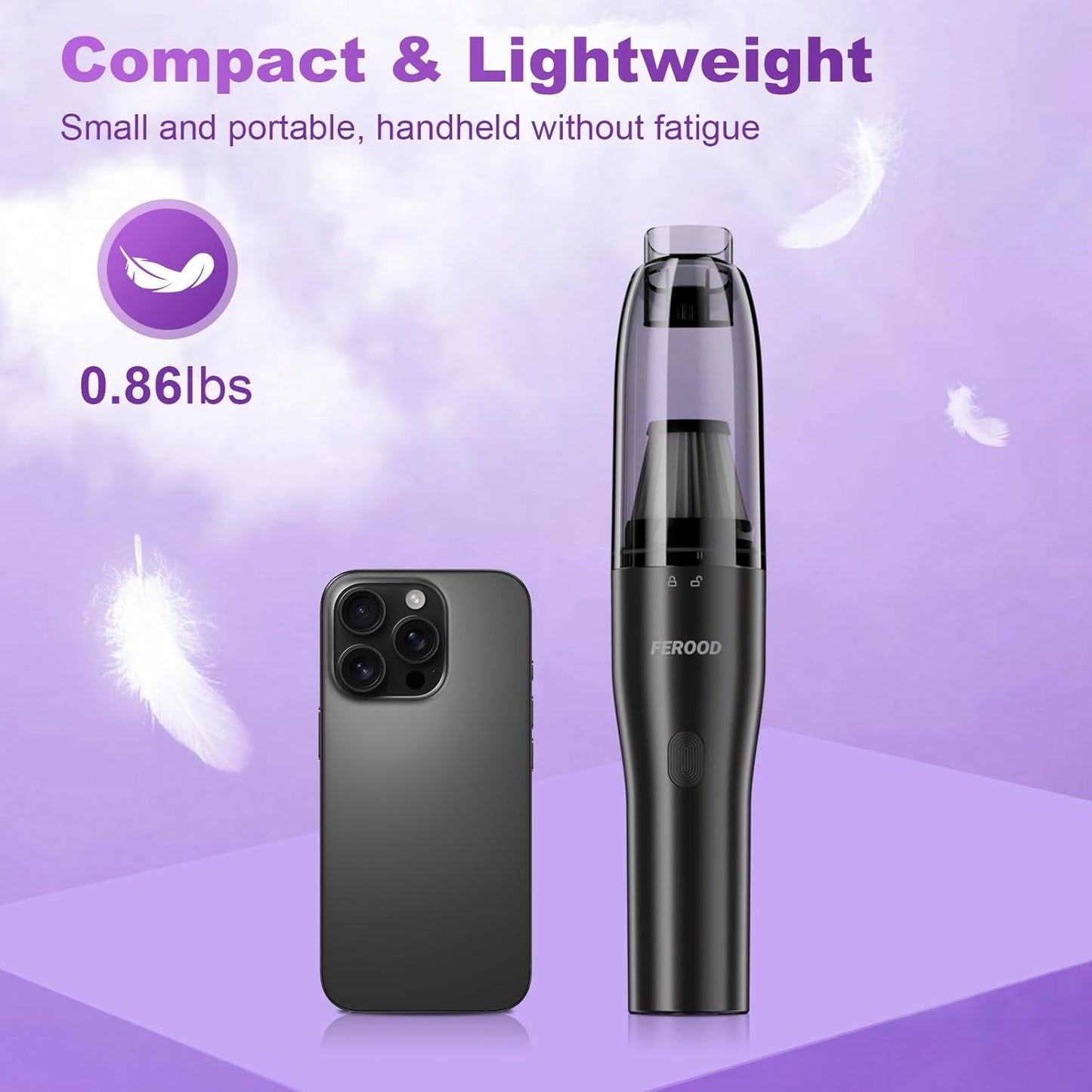 Handheld Vacuum Cordless Cleaner, 0.86 Lb Ultra-Lightweight Car Vacuum Portable Cordless, Mini Vacuum Cleaner with Low Noise Blower, Washable HEPA Filter, Seen on TV - USB Car Charging