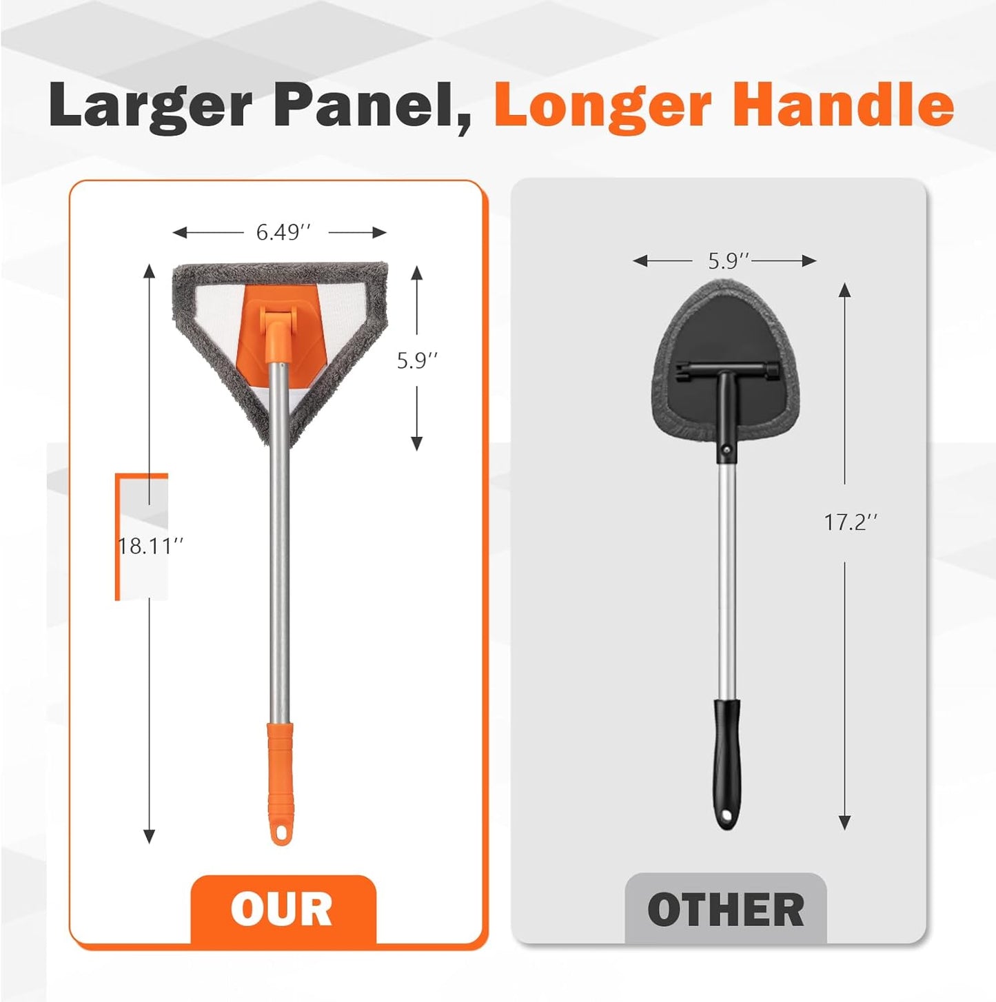 Conliwell Windshield Interior Cleaner Tool - Auto Glass Wash Brush with 2 Washable and Reusable Microfiber Pads | Car Accessories Interior Cleaning Kit for Trucks, SUVs, RVs & Home Windows