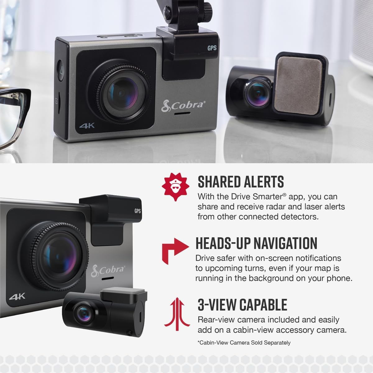 Cobra SC 400D Smart Dash Cam + Rear Cam and 2.5A OBDII Port to Micro-USB Hardwire Kit: Dual-View with UHD 4K Resolution, Built-in Wi-Fi & GPS, Live Alerts Through Drive Smarter App