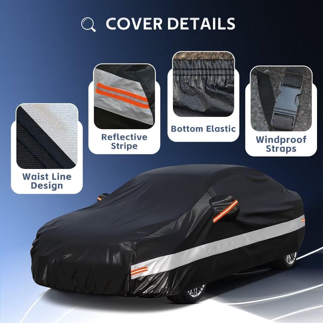 10 Layers Car Cover Custom Fit for Nissan Altima (2002-2024) Waterproof All Weather for Automobiles, Outdoor Full Cover Sun UV Rain Protection.Black
