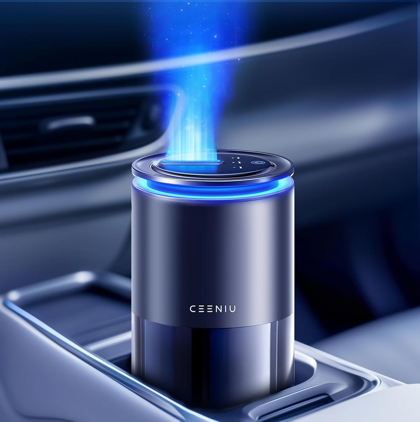 Ceeniu Car Air Freshener, Smart Ultrasonic Diffuser CF12 Pro, Enlarged Spray Nozzle, Auto On/Off, Adjustable Mode, 60-Day Powerful Battery, Ambient Light, Premium Bamboo Forest Scent, Lasts 4 Months