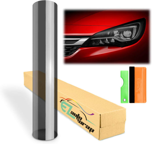 EZAUTO WRAP Free Tool Kit 12"x48" (1FT x 4FT) Glossy Medium Black Smoke Headlight Taillight Fog Light Side Marker Vinyl Tint Film Self Adhesive