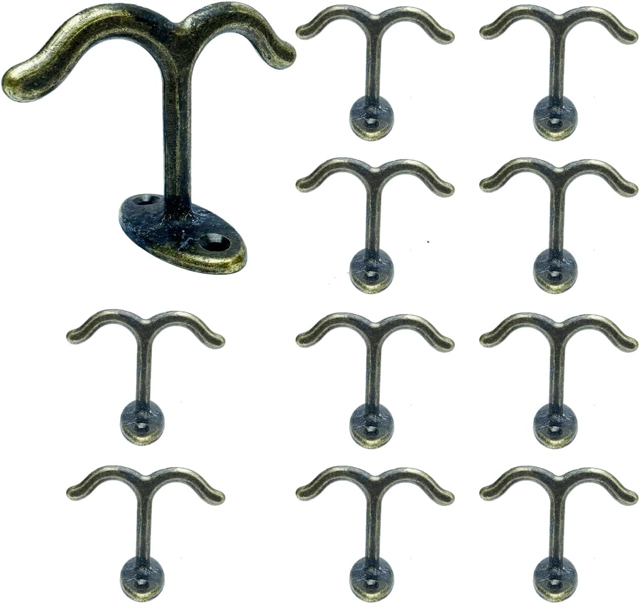 10 Pcs Zinc Alloy Ceiling Double Hook Cabinet Wardrobe Coat Towel Hat Hook Hooks Under Cabinet Shelf (Antique Bronze)