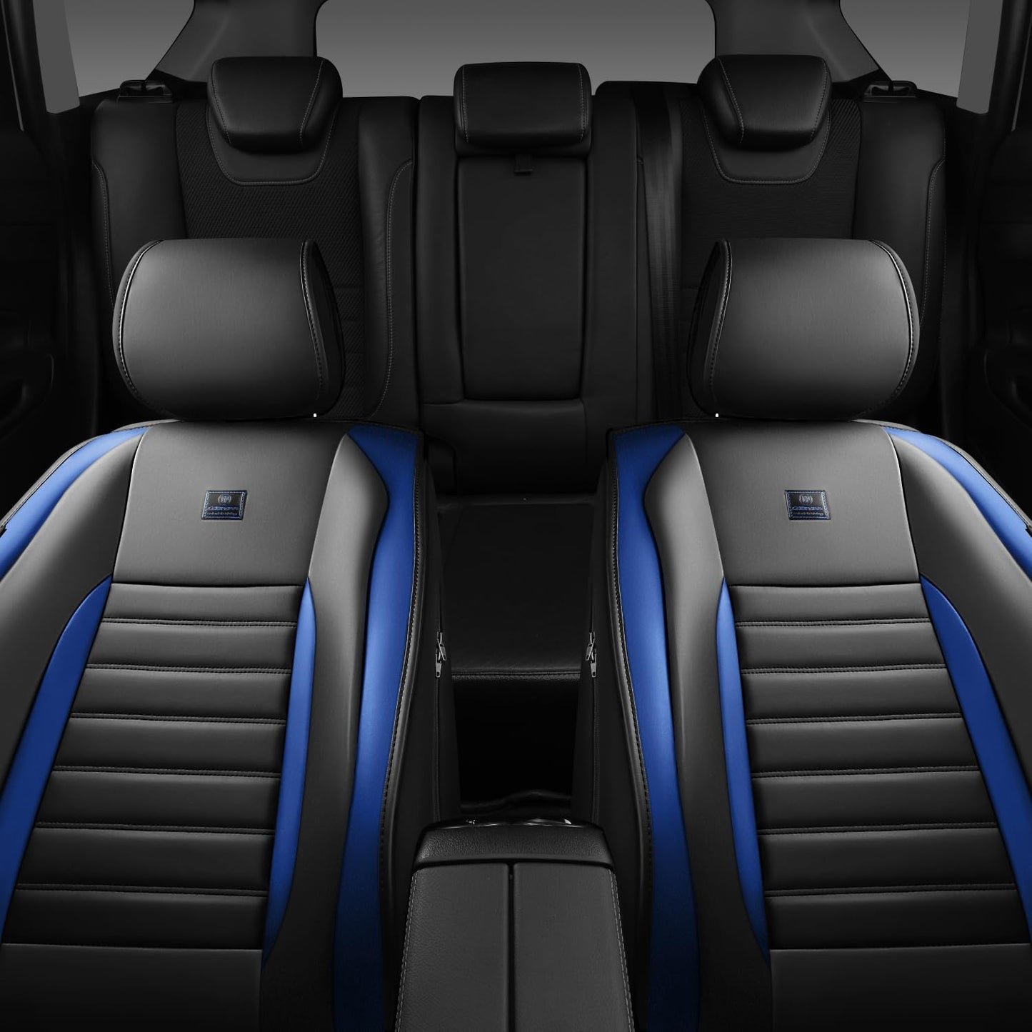 CAR PASS Nappa Leather Car Seat Covers Front Seats, Luxury Seat Protector for Cars, Waterproof Anti-Slip Seat Cushion Armrest Compatible Airbag Universal for Sedan SUV Pick-up Truck Auto, Black Blue