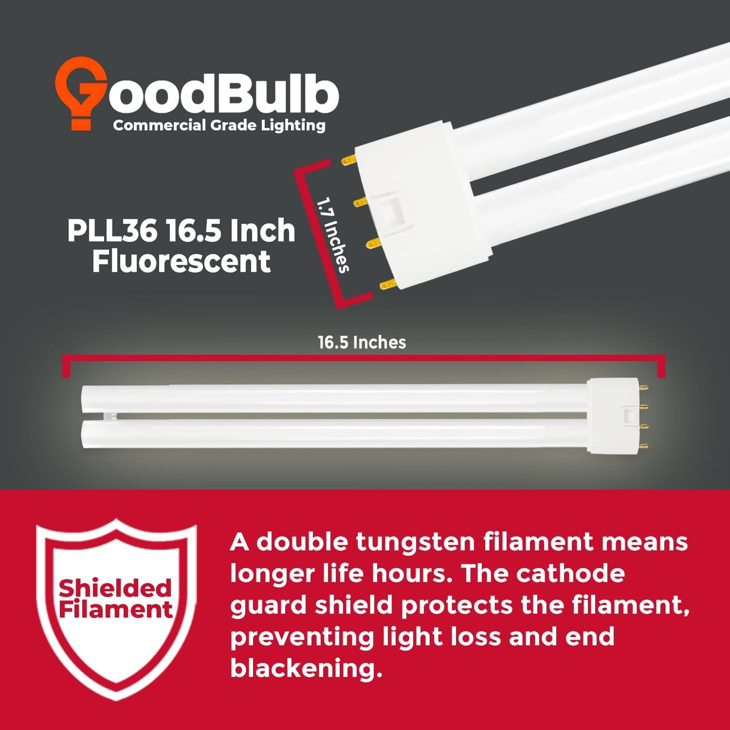 GoodBulb PLL36/835 36W 16.5" Twin Tube Compact Fluorescent Light Bulb 4-pin 2G11 Base 3500K Neutral White 2400 Lumen 36000 Hour Long Life Biax Pack of 10