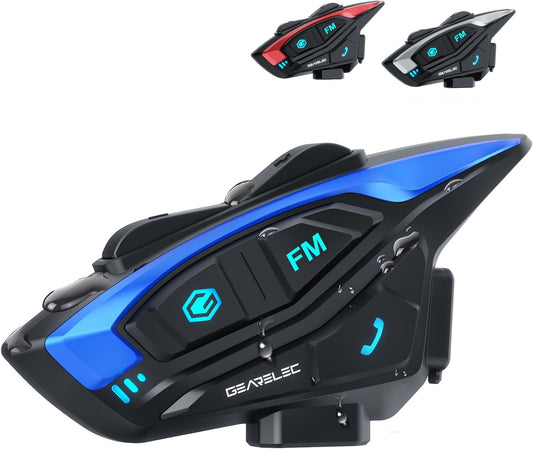 gearelec Motorcycle Helmet Bluetooth Headset [Deep Bass & Super-Noise-Reduction] Shark Pro Motorcycle Bluetooth Headset with Upgrade Hi-Fi Speakers, 2000M 8 Riders Intercom