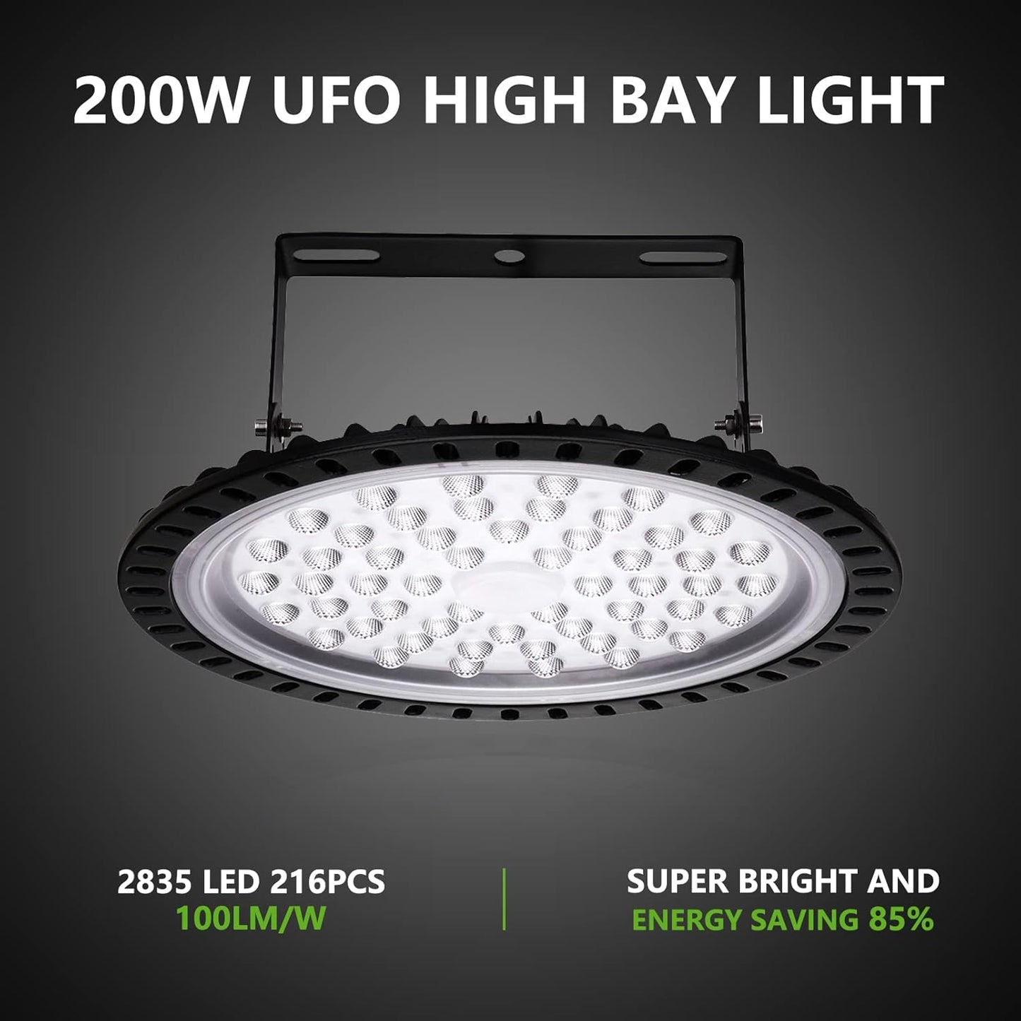 Viugreum 10 Pack 200W UFO LED High Bay Lights, 20000LM 6500K Daylight White Ultra Thin Highbay Light Fixtures, 110V IP65 Waterproof Bay Lighting for Garage Factory Warehouse Gym