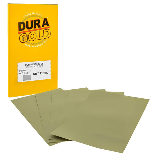 Dura-Gold Premium 10000 Grit Wet or Dry Sandpaper Sheets, 5-1/2" x 9", Box of 25 - Auto Car Color Sanding Detailing, Polishing Wood, Plastic Glass, Epoxy, Stone, Metal Finishing Hand Sand Block Sander