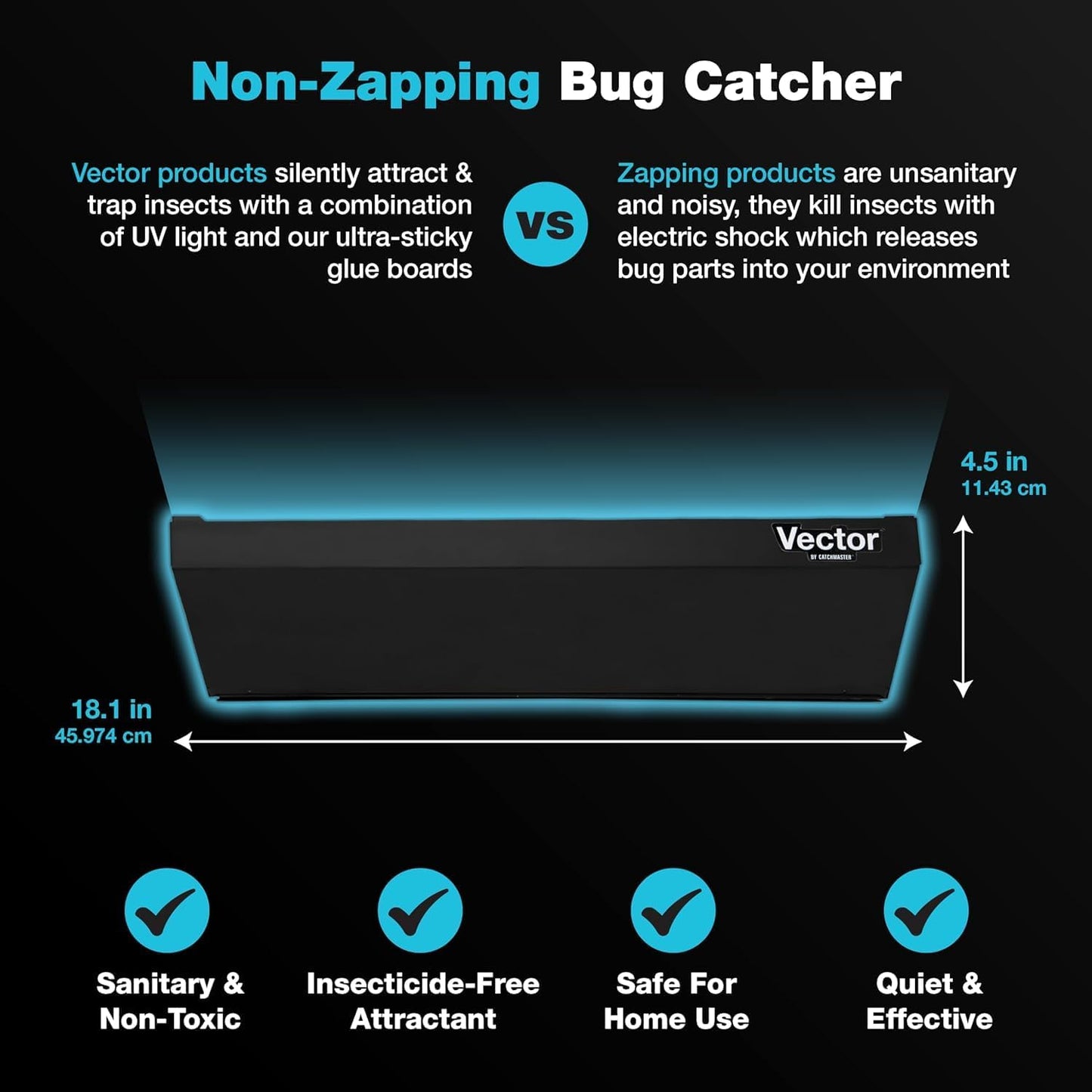 Catchmaster Vector Optima Light Trap, UV Light Fly Traps for Home, Gnat Traps for House Indoor, Shatterproof Bulbs, UV Lamp Insect Killer, Bug Catcher for Kitchen, Garage & Warehouse - Black