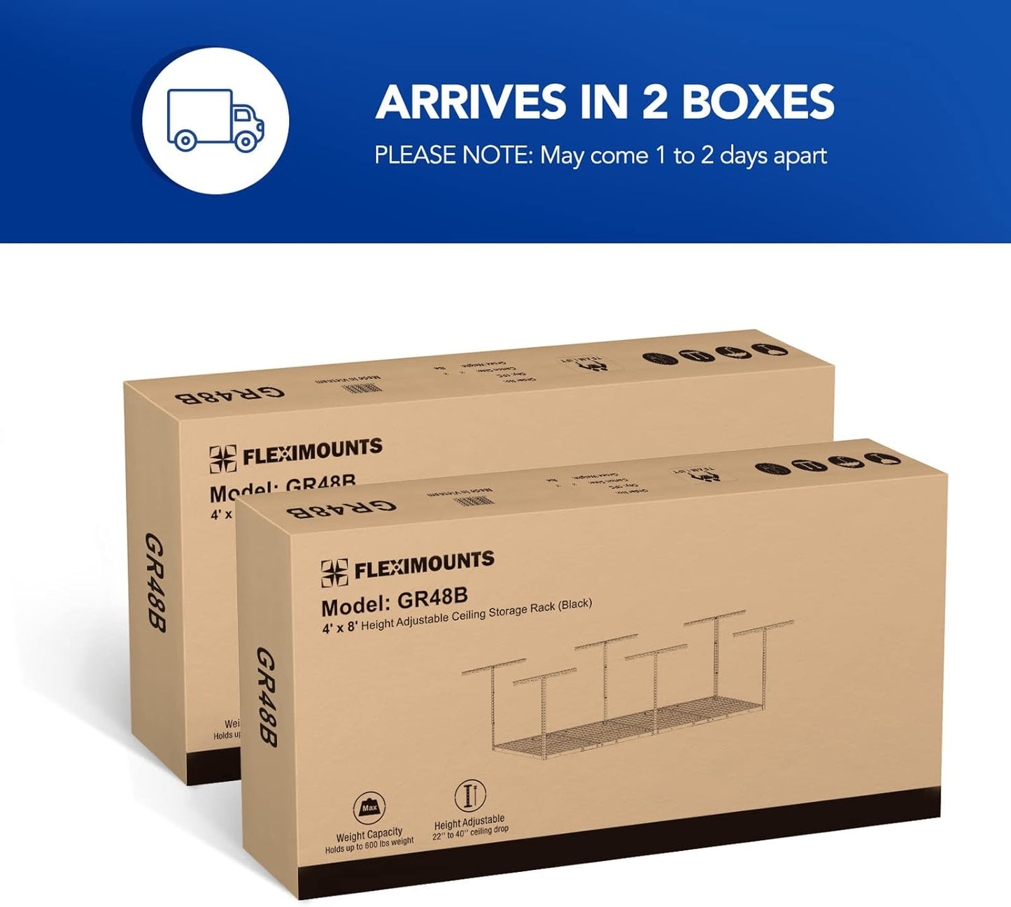 FLEXIMOUNTS 3x8 Overhead Garage Storage Rack,Adjustable Storage Organization System,Heavy Duty Metal Garage Ceiling Storage Racks,2 pack,White