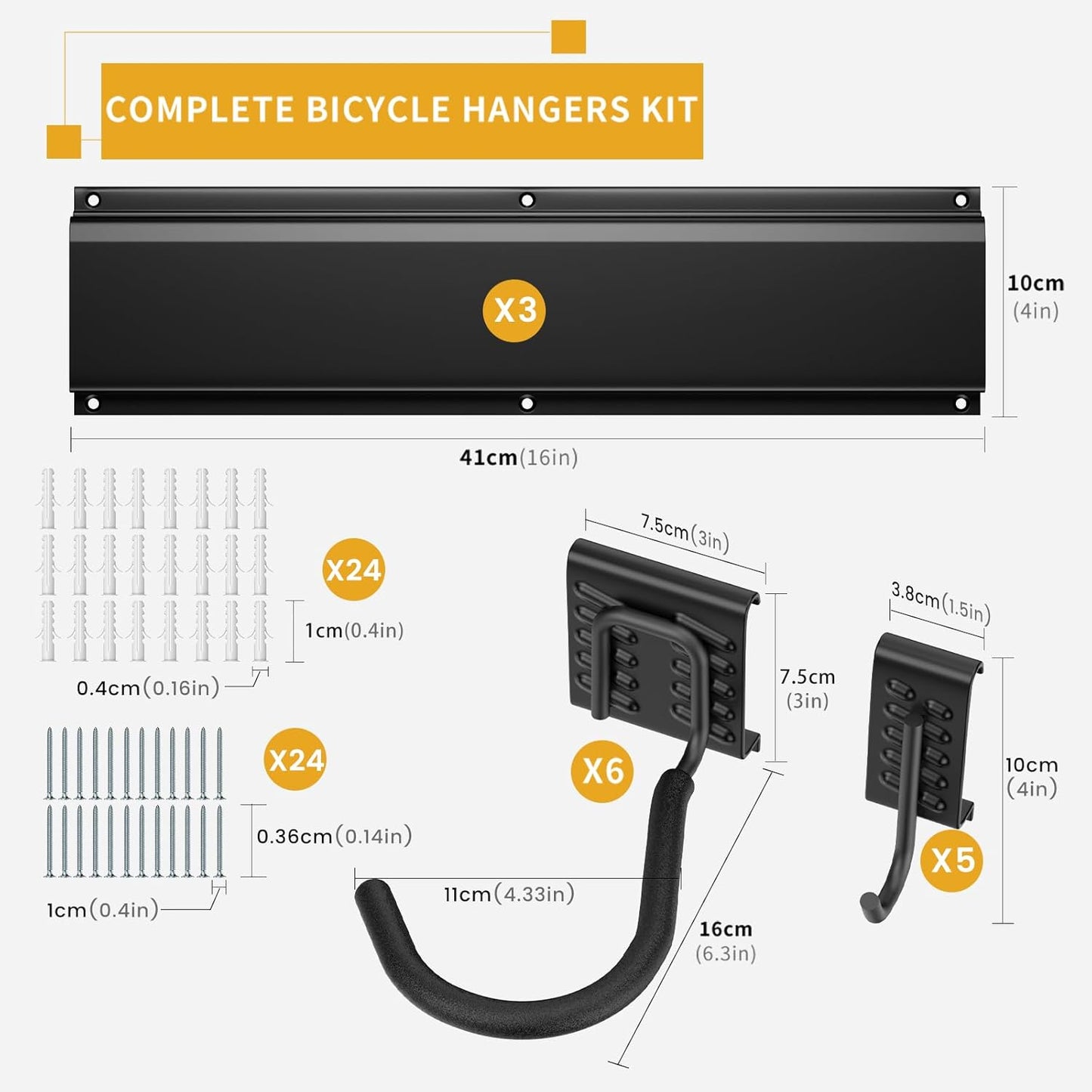 Bike Storage Rack 48Inch for 6 Bikes + 5 Helmets, Up to 500lbs, Heavy Duty Bike Hangers for Garage, Bike Hooks for Garage, Solid Steel Bicycle Storage, Bike Wall Mount, New Black