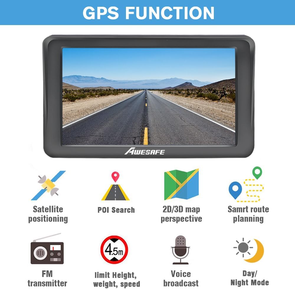 GPS Navigator for Car Truck 7 inch Touch Screen,2025 North America Maps Free Lifetime Updates,Turn-by-Turn Voice Guidance, Speed & Red Light Warning