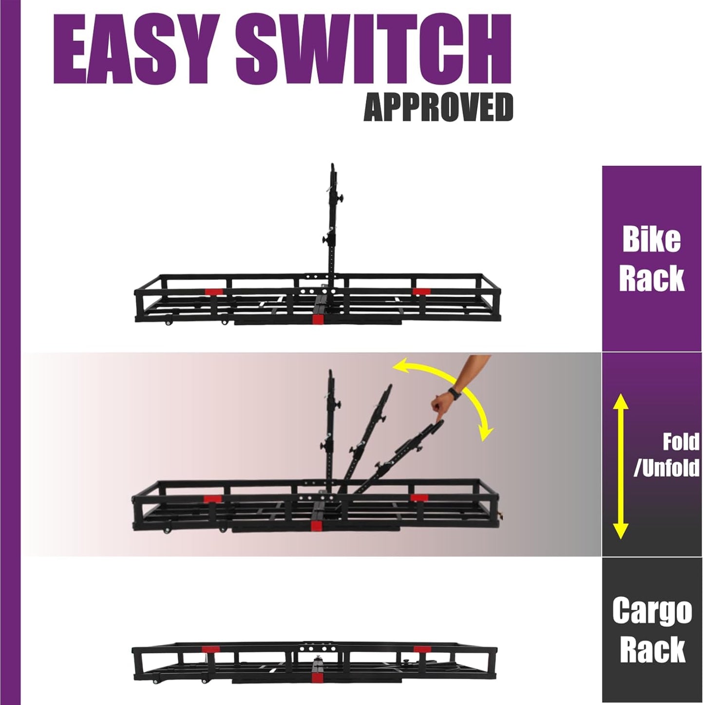 Hitch-Mount Bike Rack for Ebike Heavy-Duty - Comes with Cargo Carrier Fits 2 Electric Fat-Tire Mountain Bicycles Fits 2" Receiver for Car Trailer SUV Truck RV Minivan (Purple)
