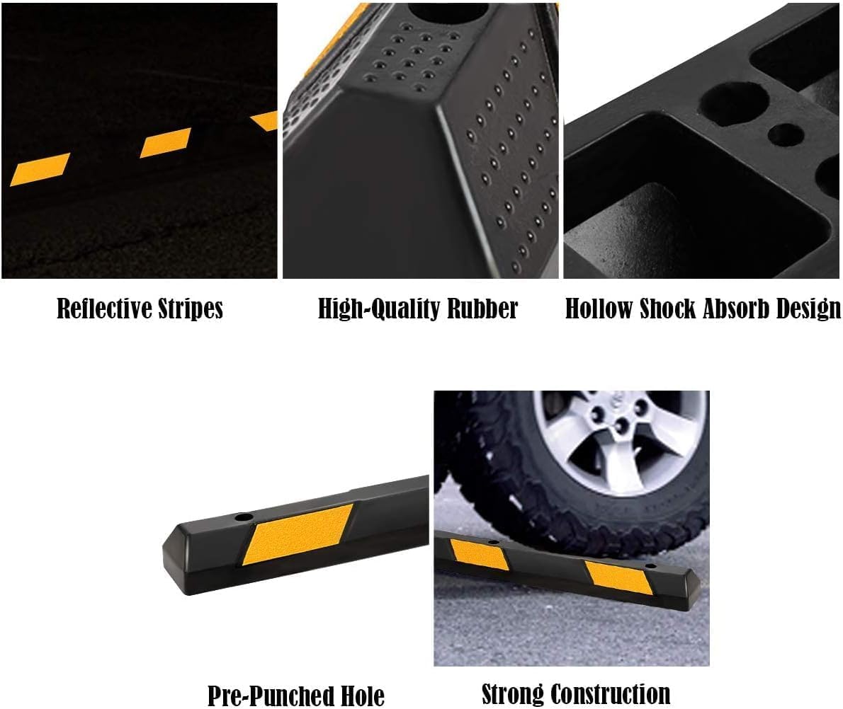 Goplus Parking Block, 72” Rubber Parking Bumpers with 8 High Reflective Yellow Safety Stripes, Heavy Duty Parking Target, Garage Wheel Stoppers Parking Curb for Car, Truck, RV and Trailer (4 Pack)
