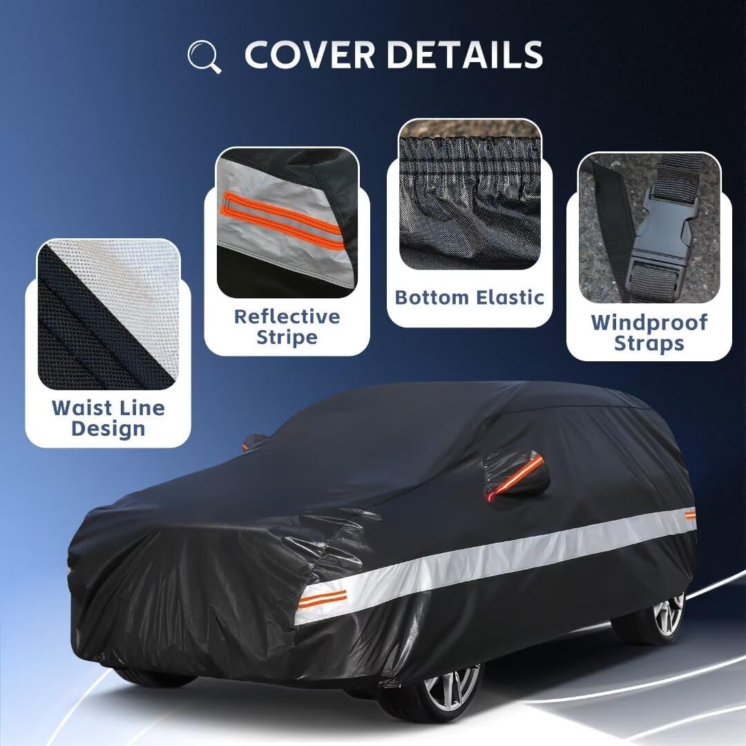 10 Layers SUV Car Cover Custom Fit for Toyota Highlander (2007-2025) Waterproof All Weather for Automobiles, Outdoor Full Cover Sun UV Rain Protection with Cotton.Black