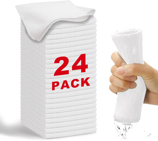Microfiber Cleaning Cloth-24Pcs (13x13 inch) Ultra Soft Highly Absorbent Rags for Housekeeping-Machine Wash (White)