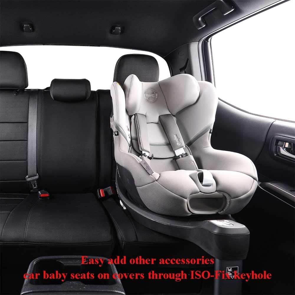 EKR Custom Fit Tacoma Rear Car Seat Covers for Select Toyota Tacoma 2016 2017 2018 2019 2020 2021 2022 2023 Double Cab/Crew Cab - Second Row Only,Leather (Black with Blue Trim)