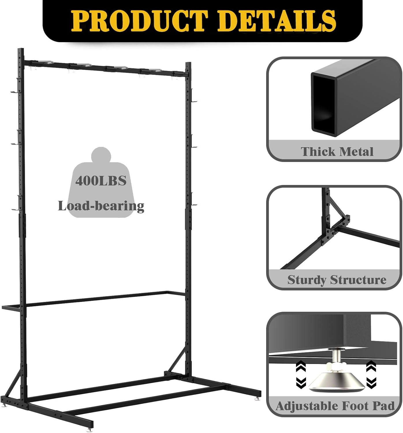 Freestanding Bike Storage Rack for 5 Bikes, 52" Wide Steel Vertical Bike Rack with 5 Bike Hooks & 6 Hooks for Helmet Storage, Bike Racks for Home and Garage, Indoor Floor Bike Stand