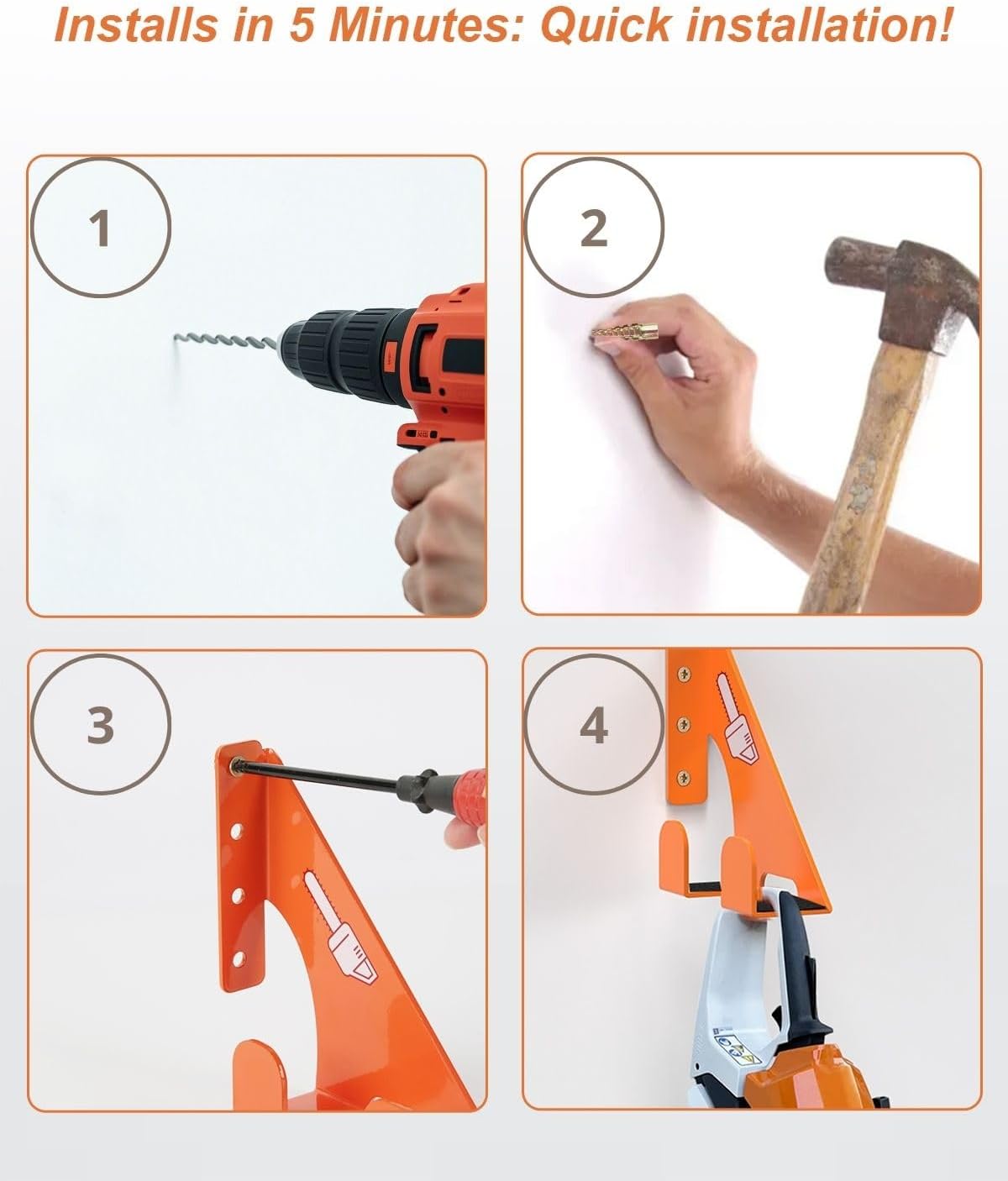 Chainsaw Holder - 180LB Heavy-Duty Alloy Steel Wall Mount Set, Chainsaw Accessories, Universal Fit for Stihl, Husqvarna, Echo Saws, Rust-Proof & Space-Saving Design (Garage, Workshop)
