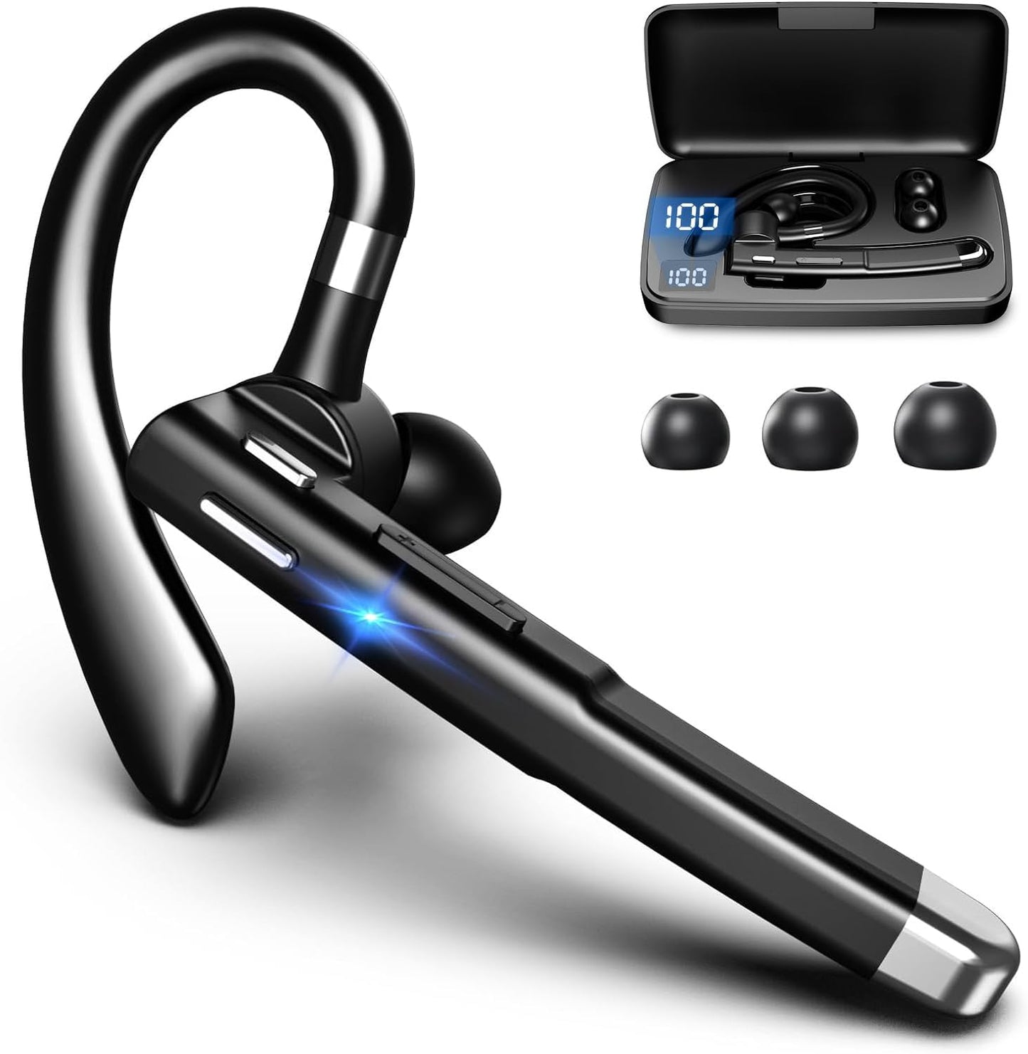 Bluetooth Headset, Bluetooth Wireless Earpiece with mic Trucker Headset for Phone Case Office Phones with Built-in Microphone Manos Libres Noise Cancelling(Black)