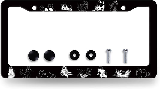 Cats License Plate Frame Cute Animal Cat License Plate Holder Stainless Steel Funny Design Compatible with Standard License Plate for USA Canada 12.3" x 6.3" with 2 Screws