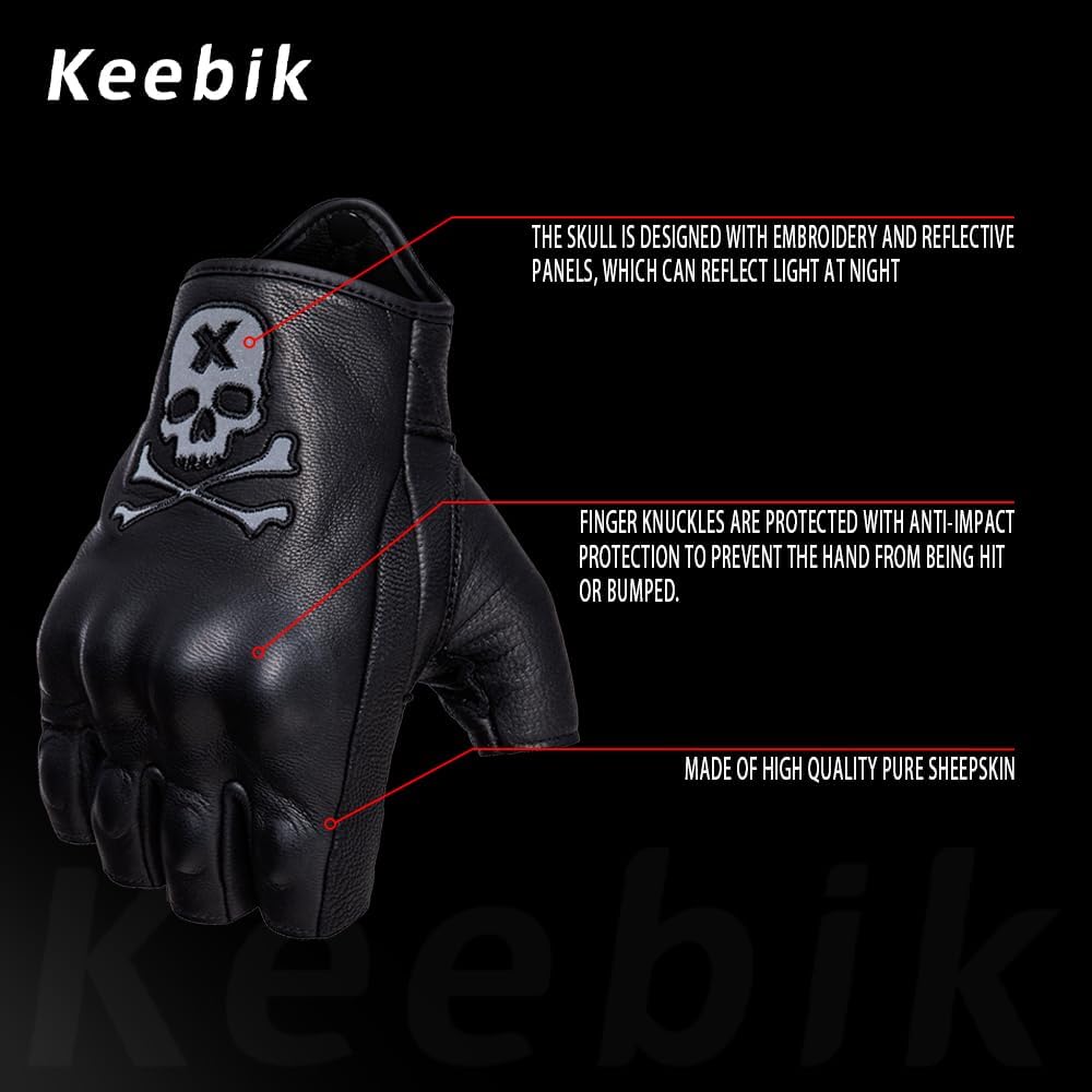 Goatskin Leather Motorcycle Motorbike Powersports Racing Gloves Reflective Skull Touchscreen for Men and Women Model