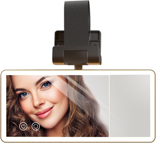 Car Sun Visor Vanity Mirror with Dimmable Led Light, Rechargeable 360° Adjustable Angle Rearview Big Makeup Mirror For Truck SUV, Rectangular, Black