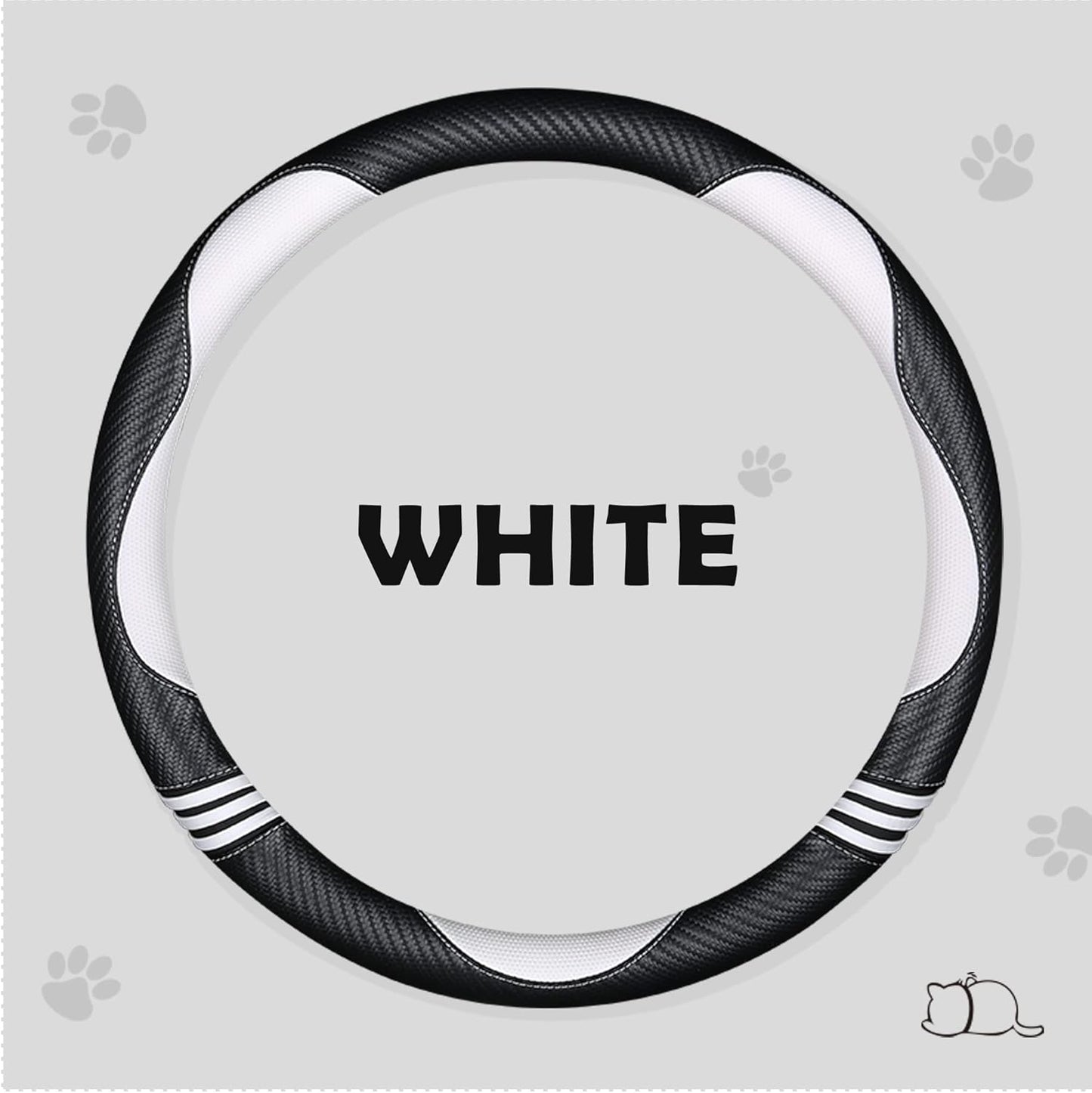 Car Steering Wheel Covers for Women Girl Padded Carbon Fiber PU Leather Cute Cartoon Auto Interior Accessories for Jeep, Truck, Universal, Anti Slip, White, Large Size 15.5-16"(39-41cm)