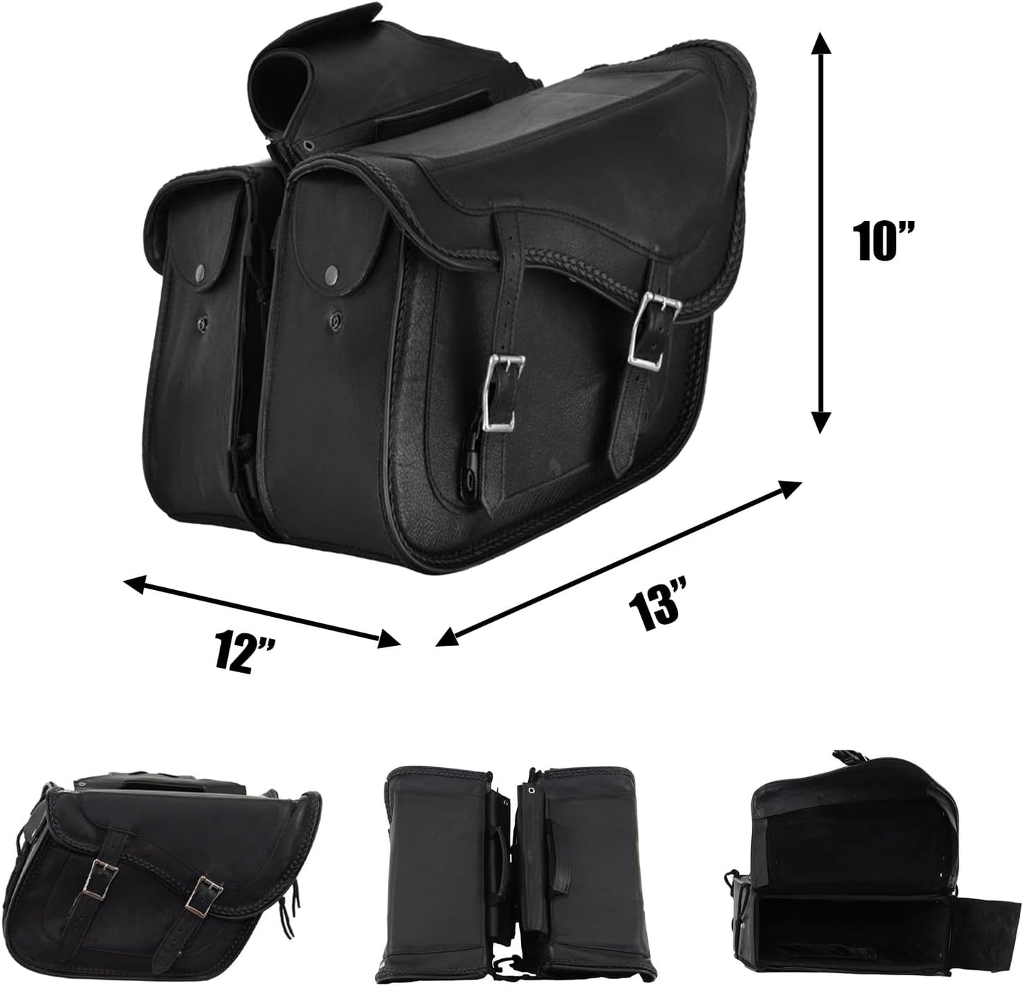 GARGOYLE BELLS Motorcycle Saddle Bags Leather Motorcycle Luggage Bag with Gun Holsters For Softails Sportsters and Choppers Tool Bags For Motorcycle (Black PVC-Style 2, 14" x 8" x 11")
