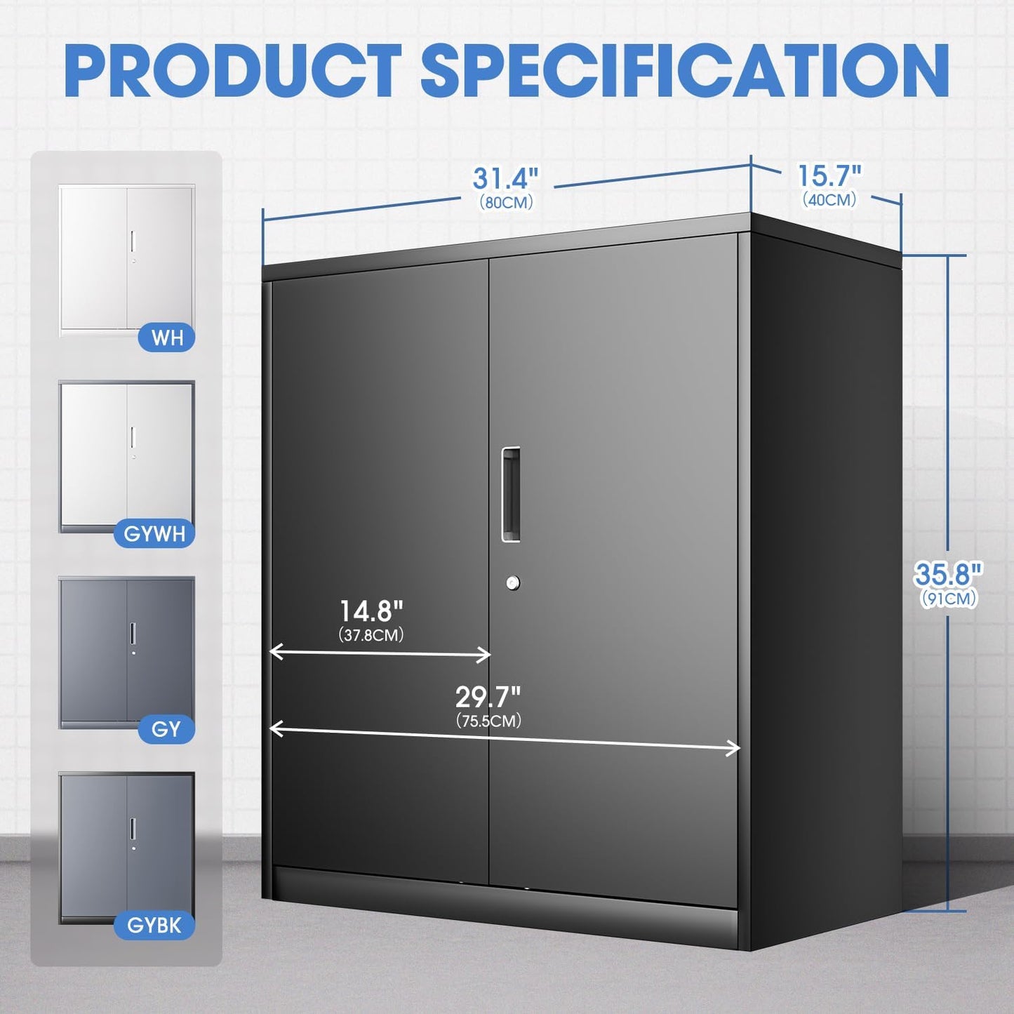 DNA MOTORING Metal Storage Cabinet, 36'' Locking Cabinet with 2 Doors and 2 Adjustable Shelves, Metal Cabinet Heavy Duty Utility Cabinet for Garage,Office,Home,Gym, Black, TOOLS-00631-BK-BK