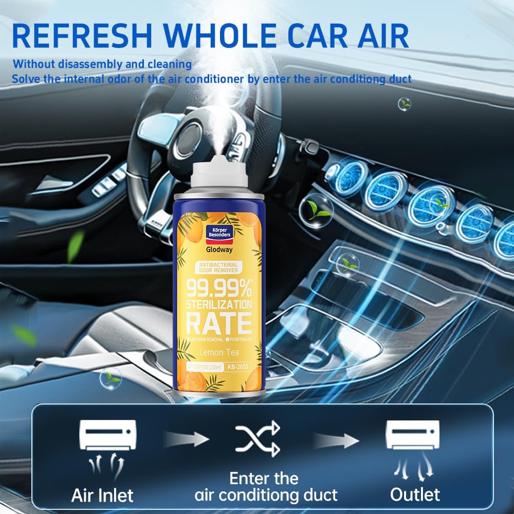 Glodway Whole Car Air Refresher Spray,Odor Eliminator Eliminates Strong Vehicle Odors,Lemon Scent-6 Ounce Spray Bottle (Plack of 3)