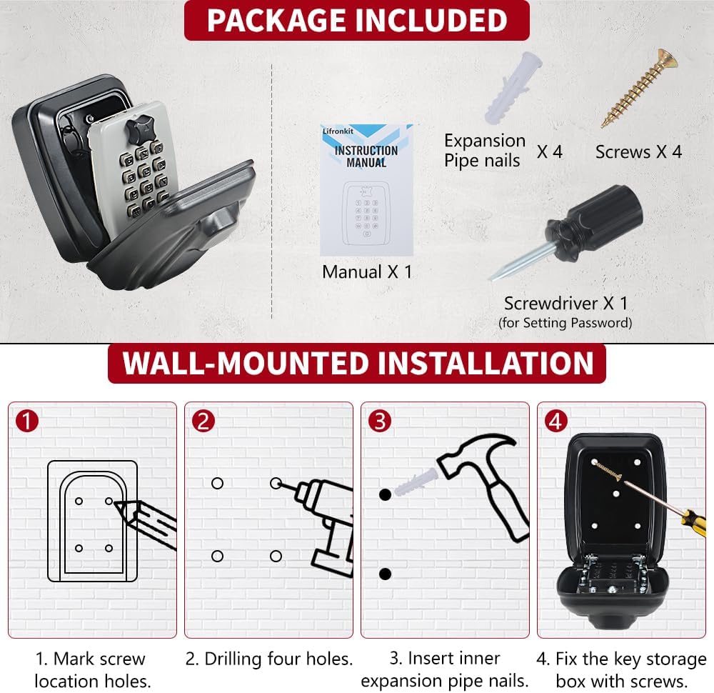 Car Window Punch Button Lock Box, Black Portable Car Key Lock Box, Sturdy Waterproof Large Capacity Lock Box for Turo, Ride Share, GetAround Anti-theft devices for vehicles