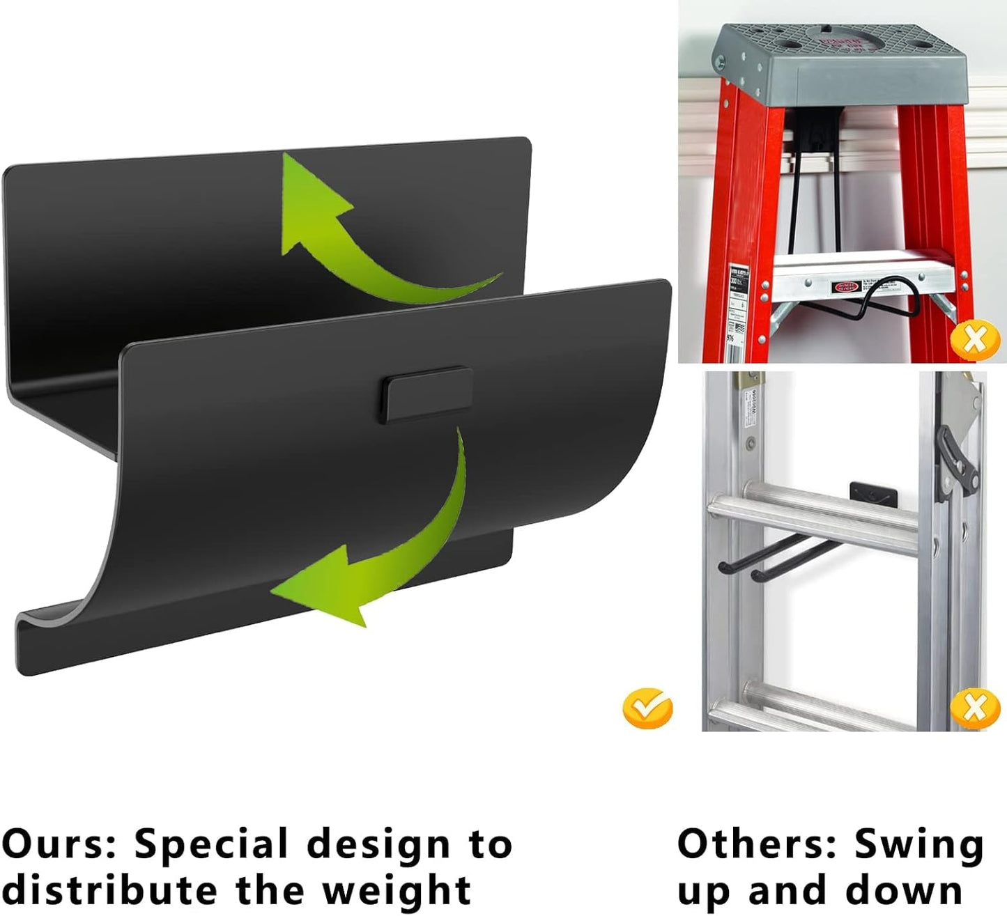 Heavy-Duty Wall Mount Ladder Hooks for Storage - Wheelbarrow Hangers for Garage Wall - 1 Pack