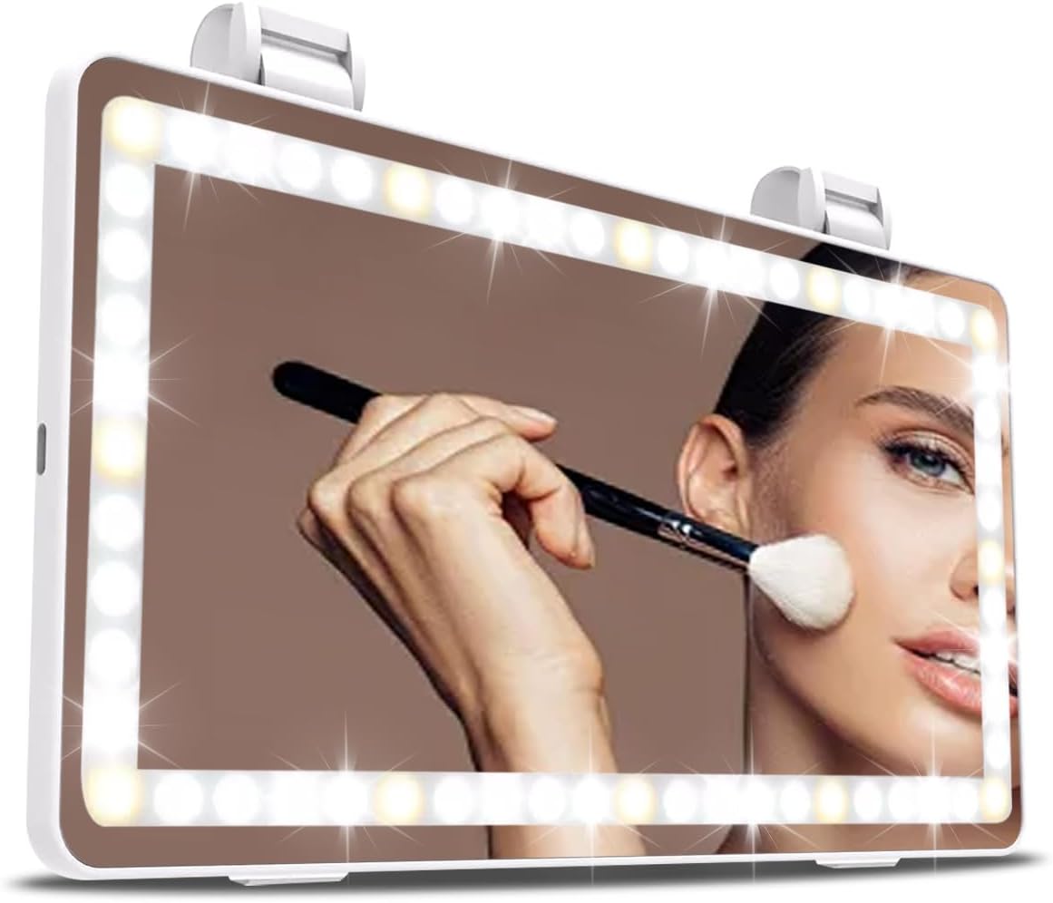 Car Sun Visor Vanity Mirror Compatible for Tesla Model 3 Y S X, Makeup Mirror with 3 Light Modes, Dimmable Touch Screen, Rectangular White, Car Vanity Mirror with Lights