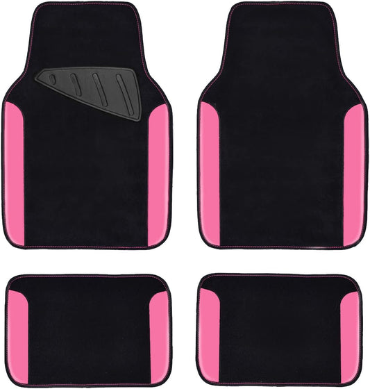CAR PASS Rainbow Waterproof Universal Fit Faux Leather Car Carpet- Anti-Slip Nibbed Backing Floor Mats for SUV, Vans,Sedans,Trucks, Automotive Set of 4 for Women&Cute Girly (Black with Pink)