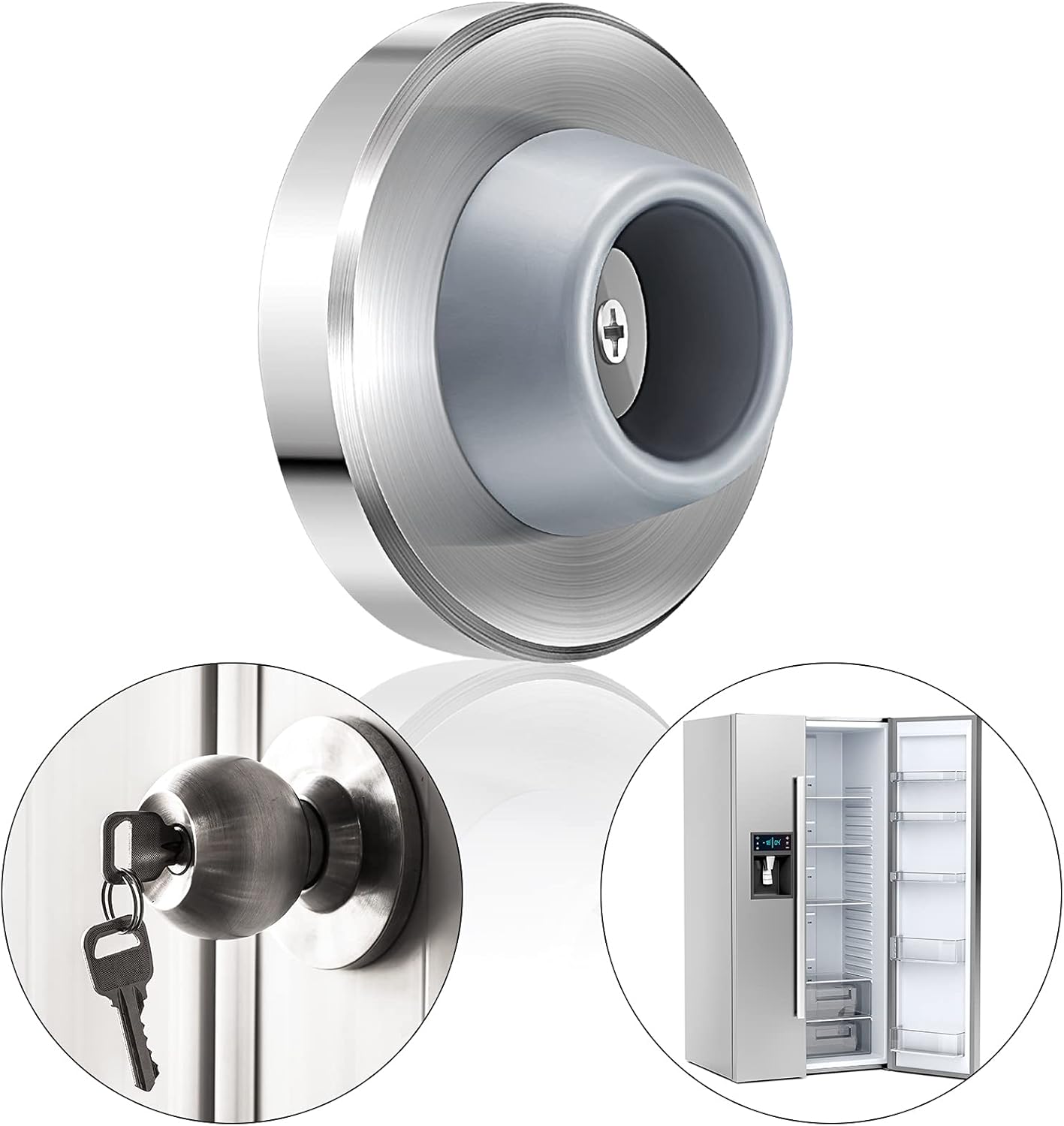 Blulu Concave Wall Door Stopper Door Bumper Stainless Steel Wall Protector Flush Bumper with Grey Rubber Concave Knob Cover Stopper(Silver,4 Pieces)
