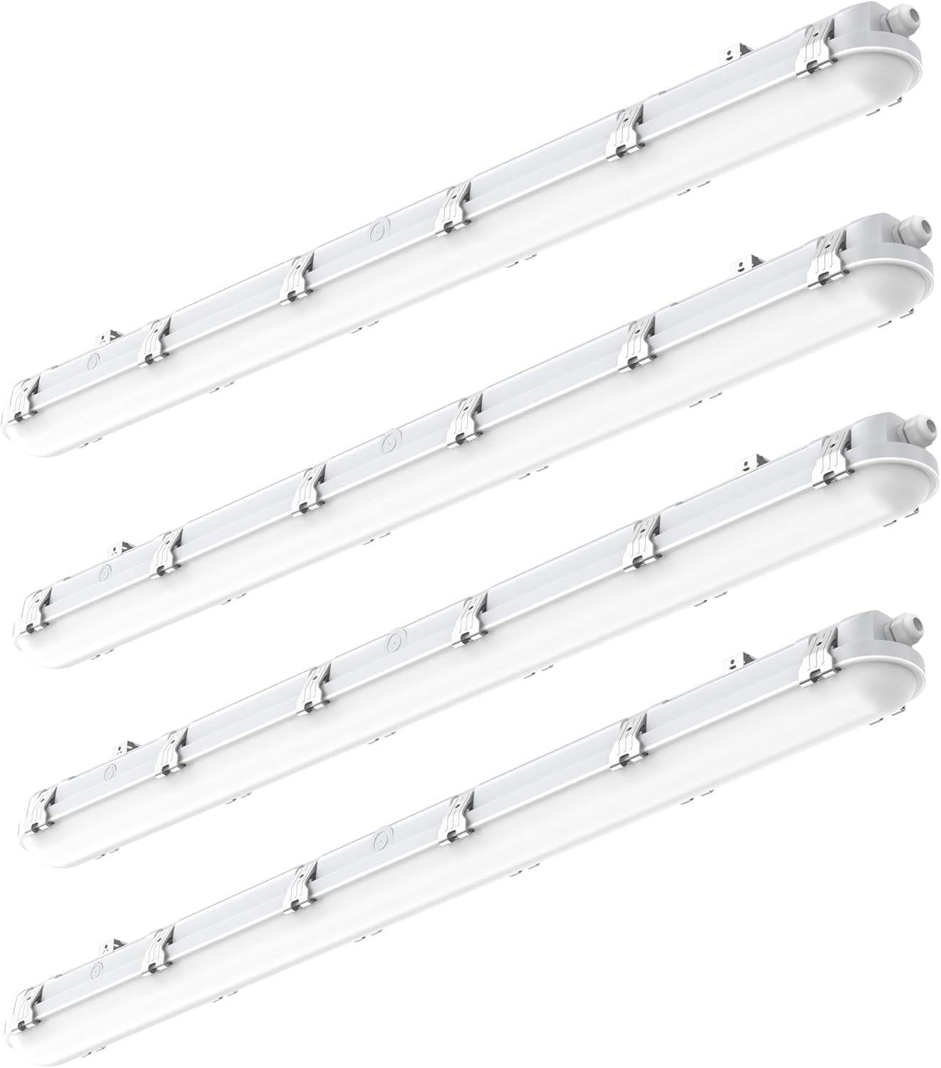 TIERONE 4ft LED Vapor Tight Light 50W Outdoor Shop Light IP65 Waterproof 0-10V Dimmable Integrated LED White Strip Lighting Fixture for Warehouses Car Washes 5000K 100-277V 6000LM ETL Listed 4 Pack